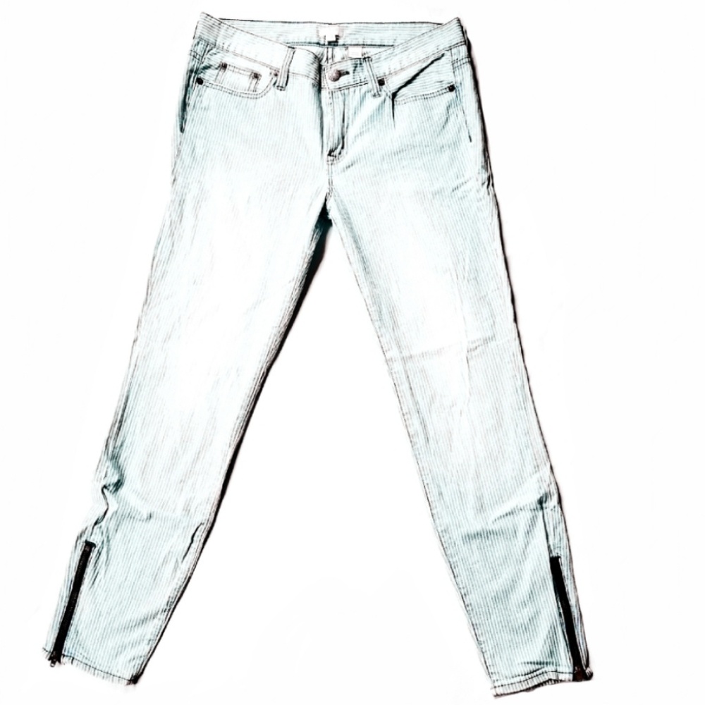 J. Crew Striped Skinny Ankle Zip Denim